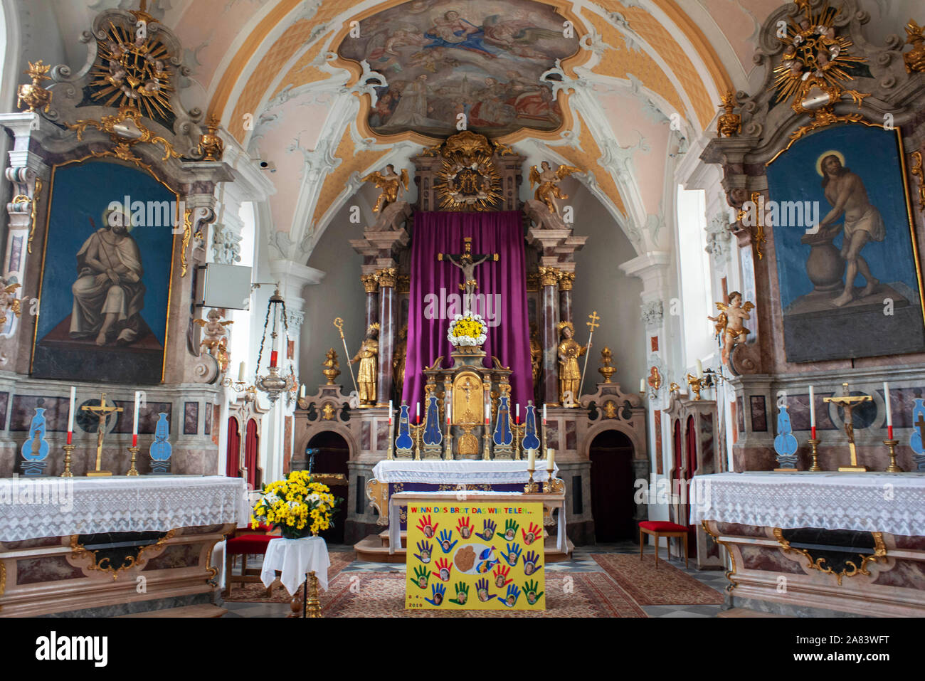 Inside Pfarrkirche Pfarr church in Matters typical Tyrol village near Innsbruck, Tirol, Austria Stock Photo