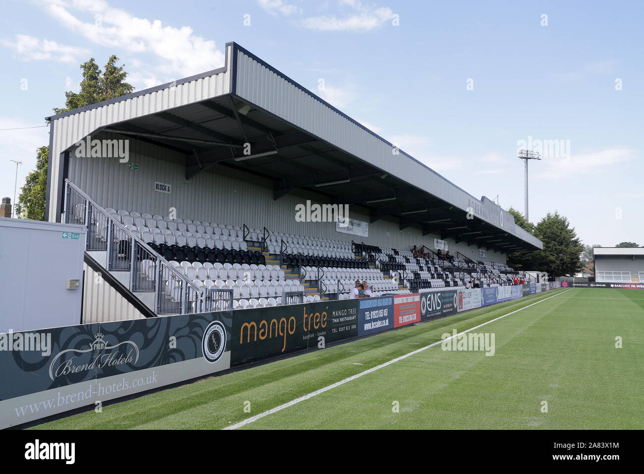 General view of the ground ahead of Arsenal Women vs Tottenham Hotspur Women, Friendly Match Football at Meadow Park on 25th August 2019 Stock Photo