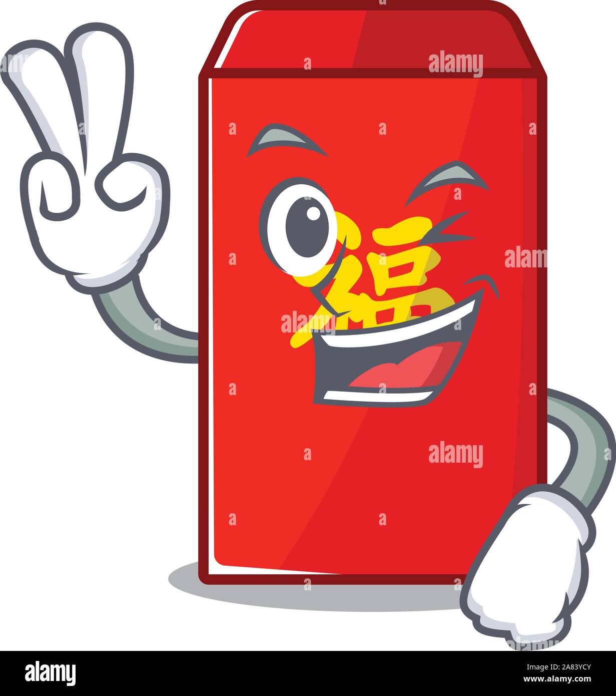 cute red envelope on isolated mascot two finger Stock Vector