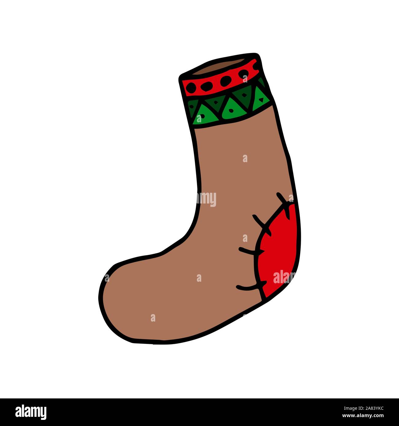Winter sock. Hand drawing. Colorful outline on white background. Picture can be used in christmas and new year greeting cards, posters, flyers, banners, logo etc. Vector illustration. EPS10 Stock Vector