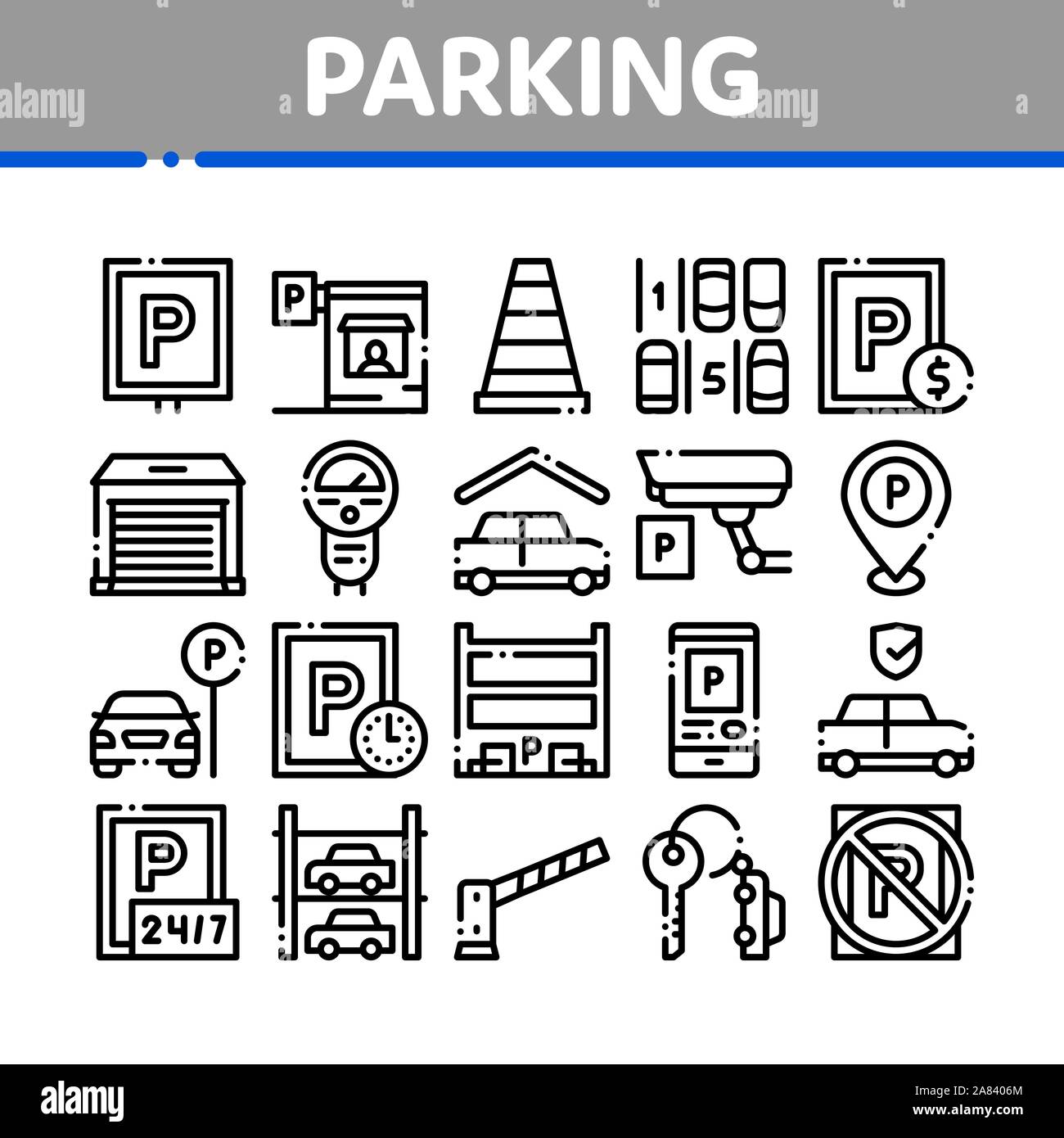 Parking Car Collection Elements Icons Set Vector Stock Vector Image ...