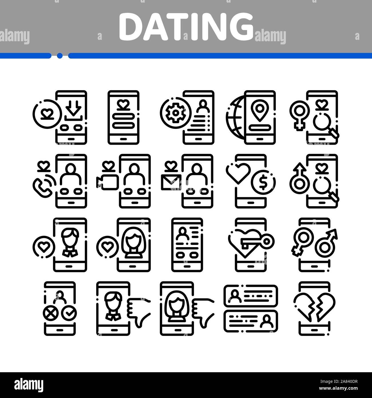 Dating App Collection Elements Icons Set Vector Stock Vector