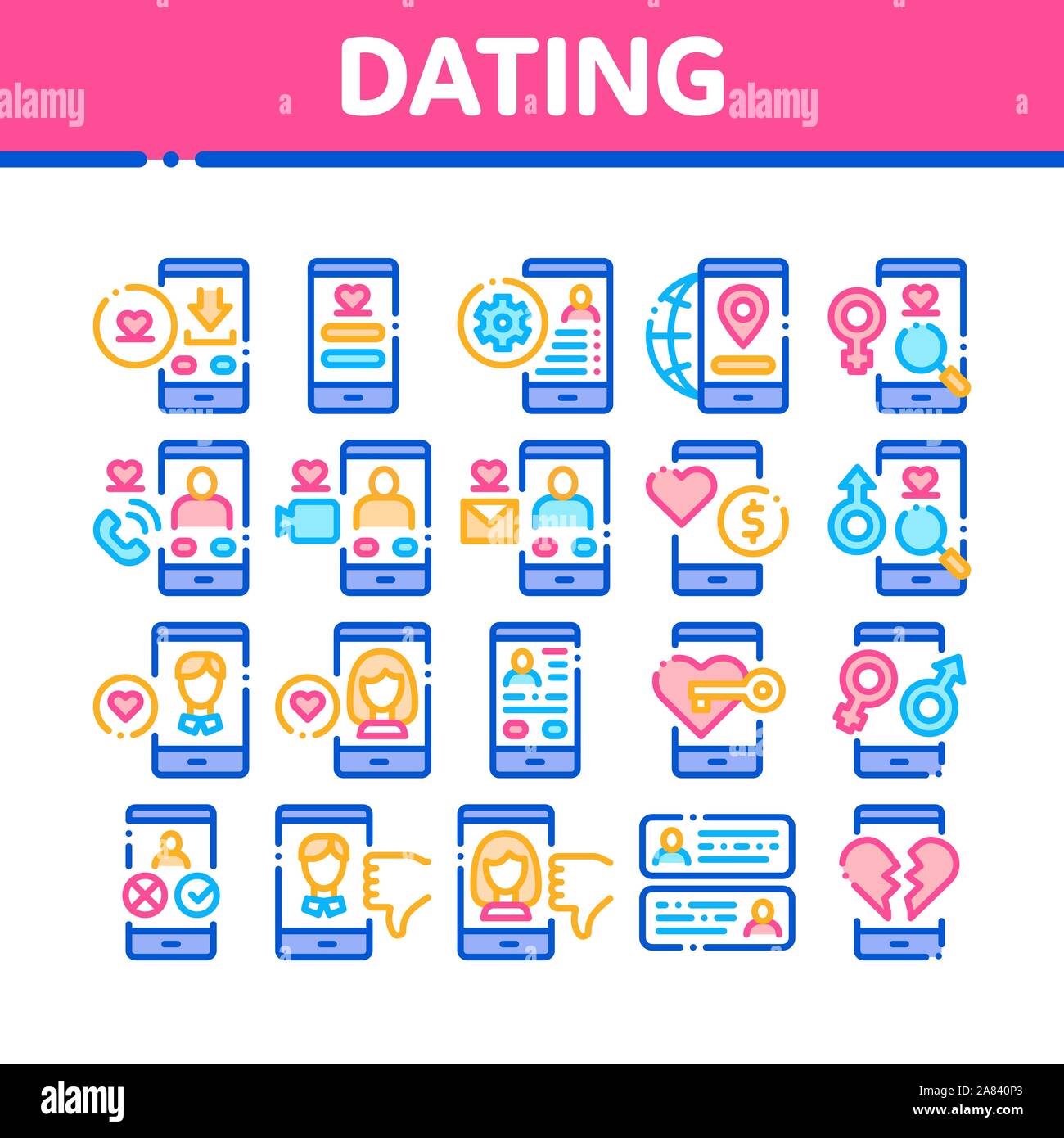 Dating App Collection Elements Icons Set Vector Stock Vector