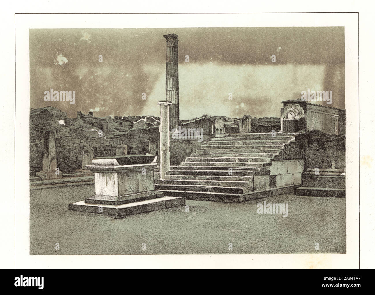 View of the Temple of Venus near the Marina Gate, Pompeii. Chromolithograph after an illustration by S. De Stefani from Antonio Niccolini’s Pompeii: Views and Restorations (Pompeii: Essaies et Restaurations), published by Niccolini, Naples, 1898. Antonio was grandson of the architect Antonio Niccolini Sr. Stock Photo