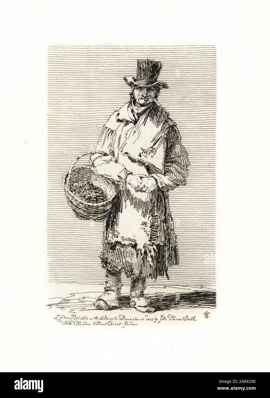 William Friday, a Simpler, supplier of herbs. Copperplate etching drawn and engraved by John Thomas Smith from his Vagabondiana, Anecdotes of Mendicant Wanderers  through the Streets of London, 1817. Stock Photo
