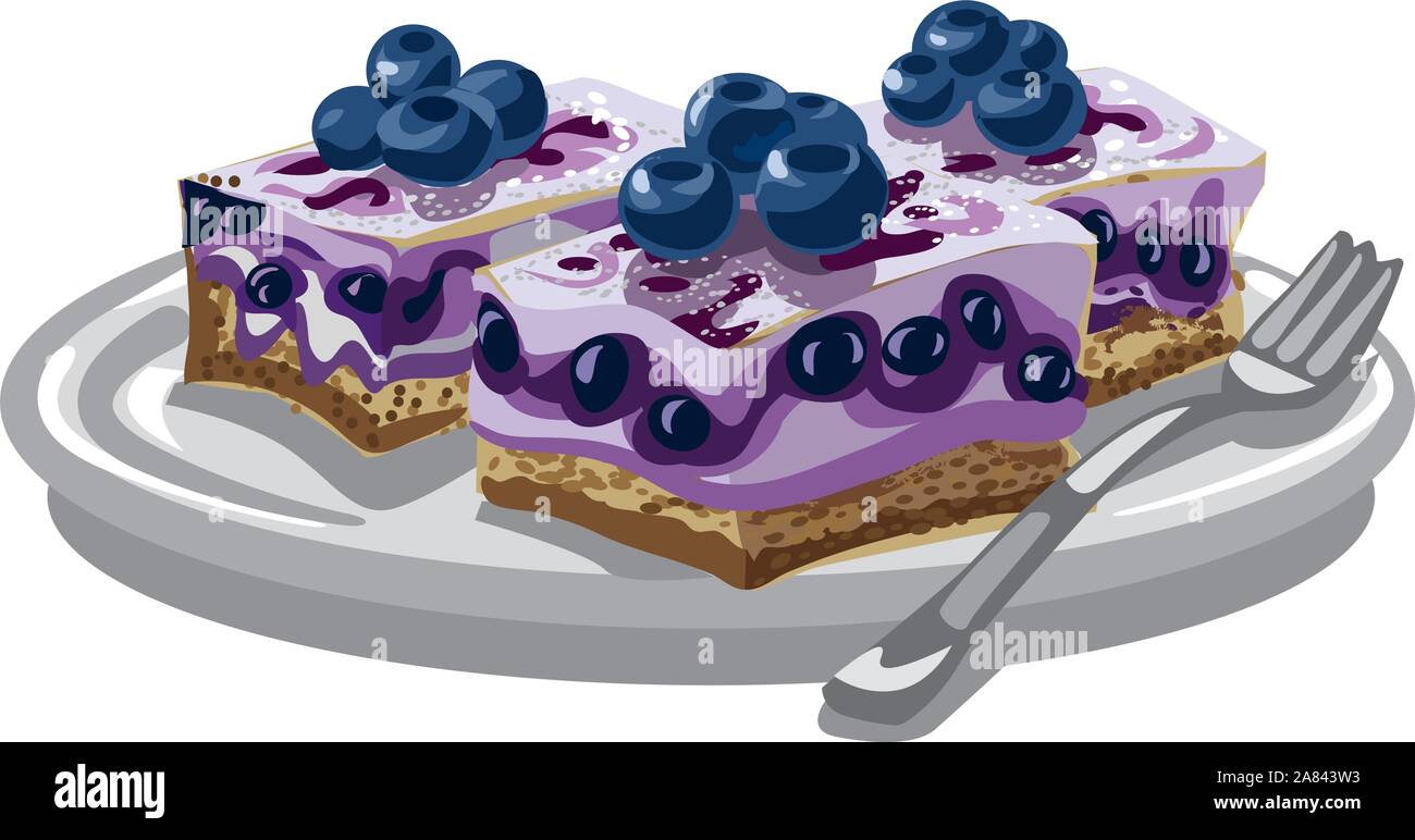 illustration of blueberry creamy cakes on plate Stock Vector