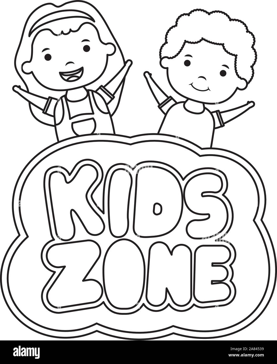 cute little children couple with kids zone lettering Stock Vector Image ...