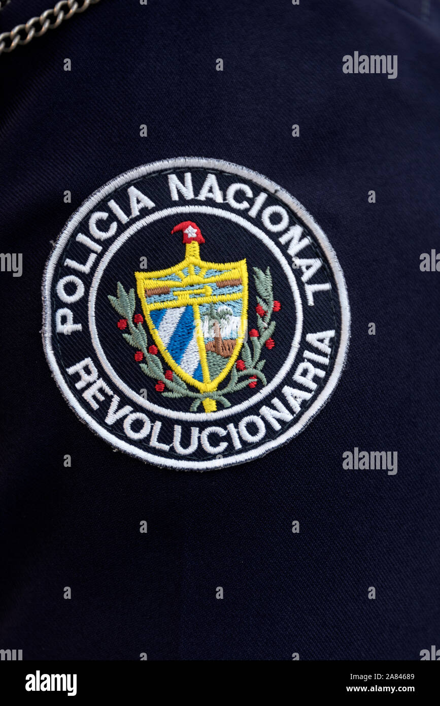 Policia Nacional Revolucionara shoulder badge of the Cuban Police in Havana, Cuba Stock Photo