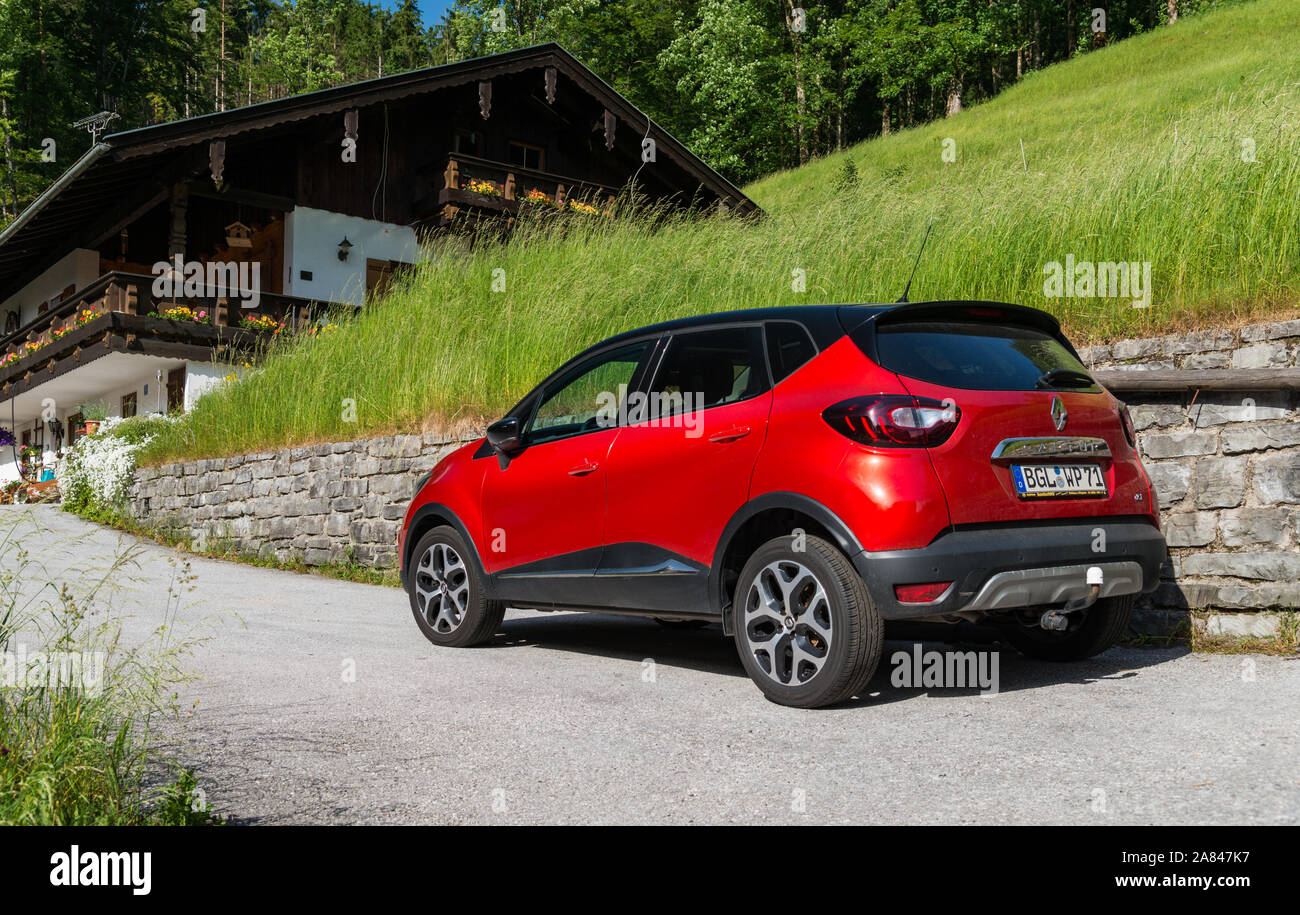 Köbler, Germany - June 11, 2019: Red Renault Capture in Alps Stock Photo
