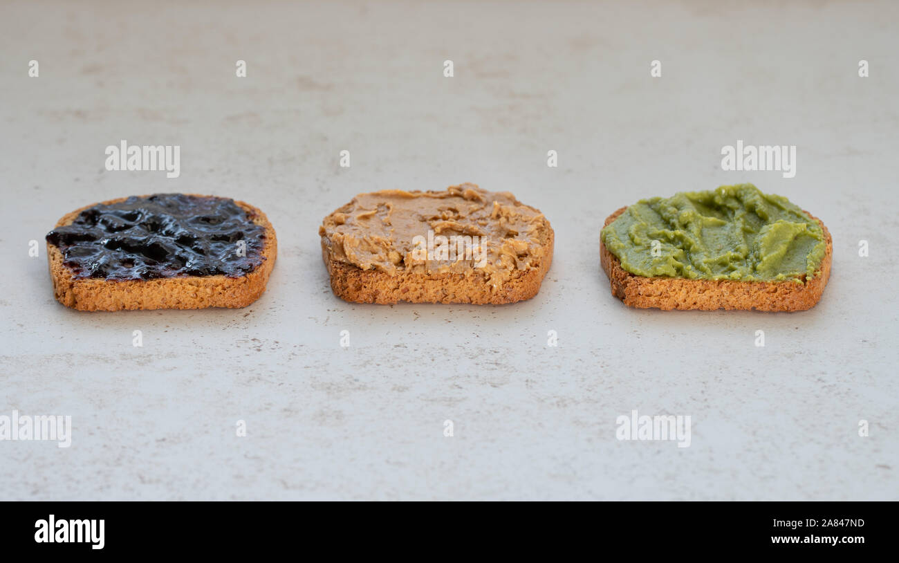 Breakfast toasts profile view in a row Stock Photo