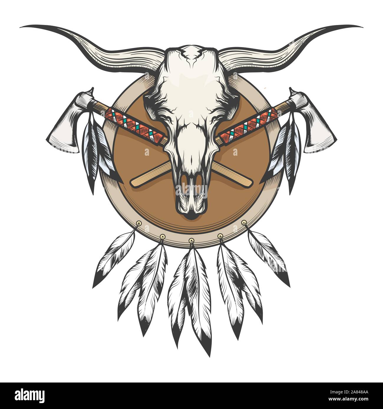 native american longhorn skull drawing