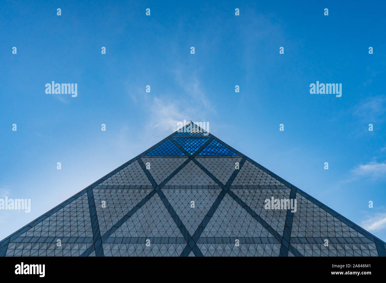 Nur-Sultan Astana Palace of Peace and Reconciliation Pyramid Building View on a Sunny Blue Sky Day Stock Photo