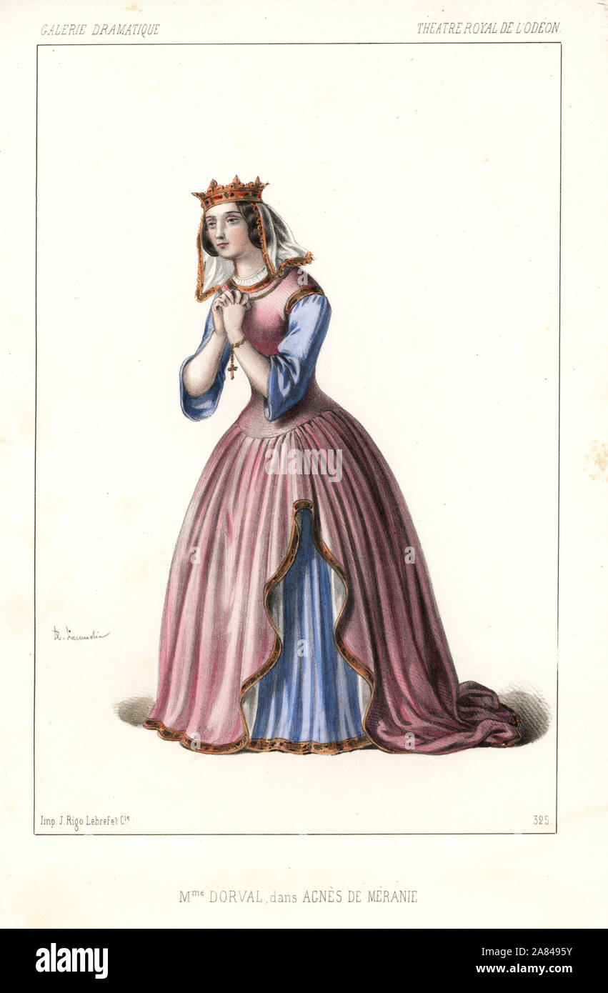 French actress Madame Marie Dorval in Agnes de Meranie by Hippolyte Lazerges, Theatre Royal de l'Odeon, 1846. Stock Photo