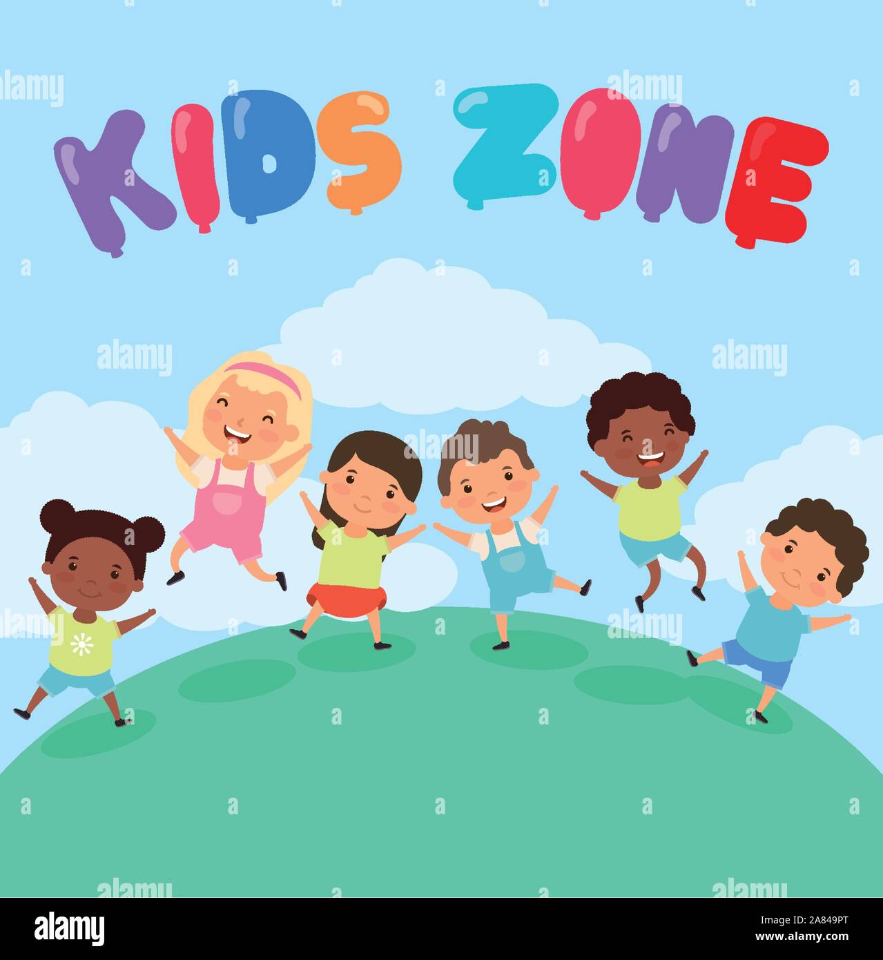 Group children playing in field Stock Vector Images - Alamy