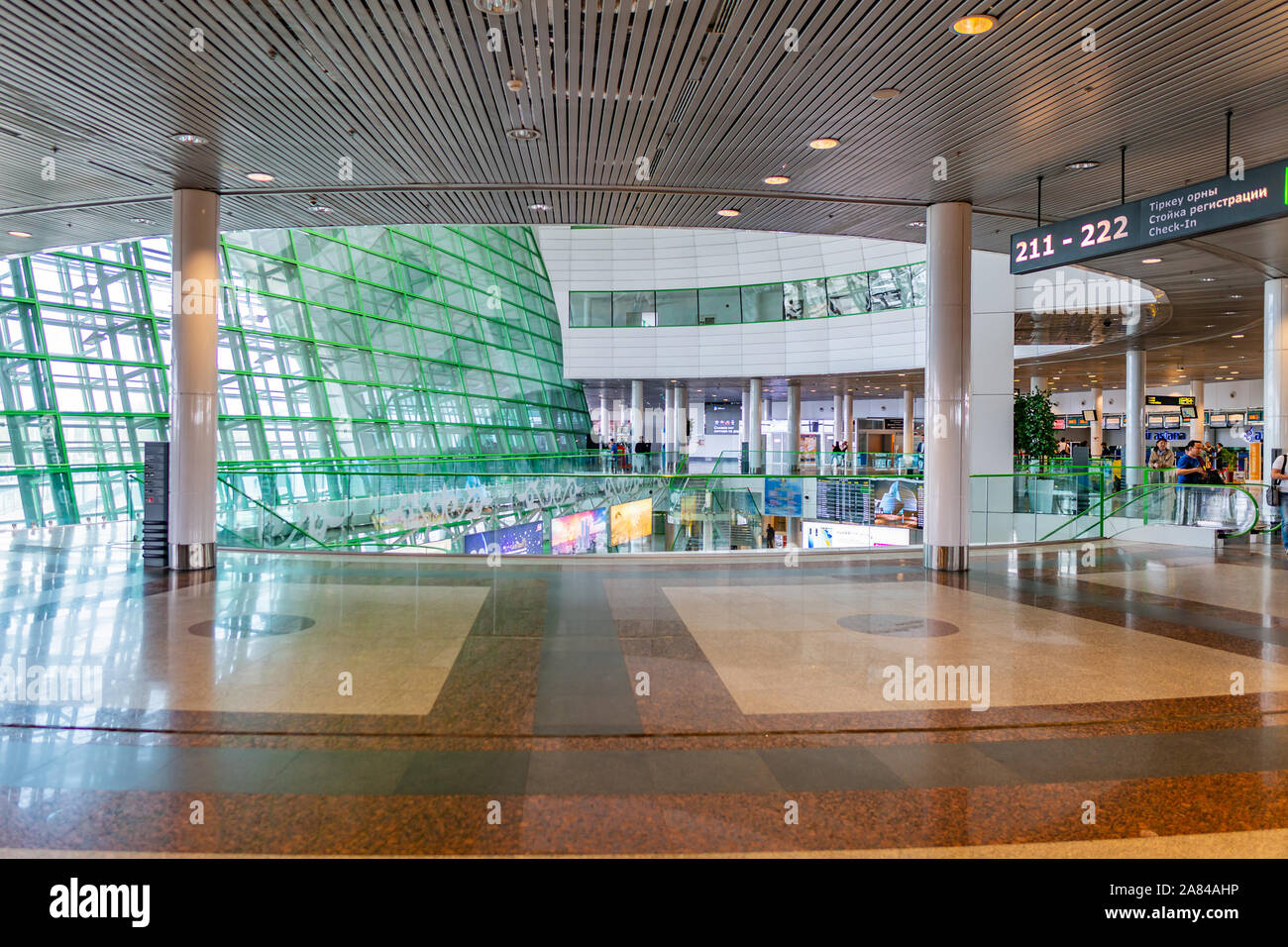 Nur-Sultan Astana Nazarbayev International Airport Interior View of the Departure Hall First Floor Stock Photo