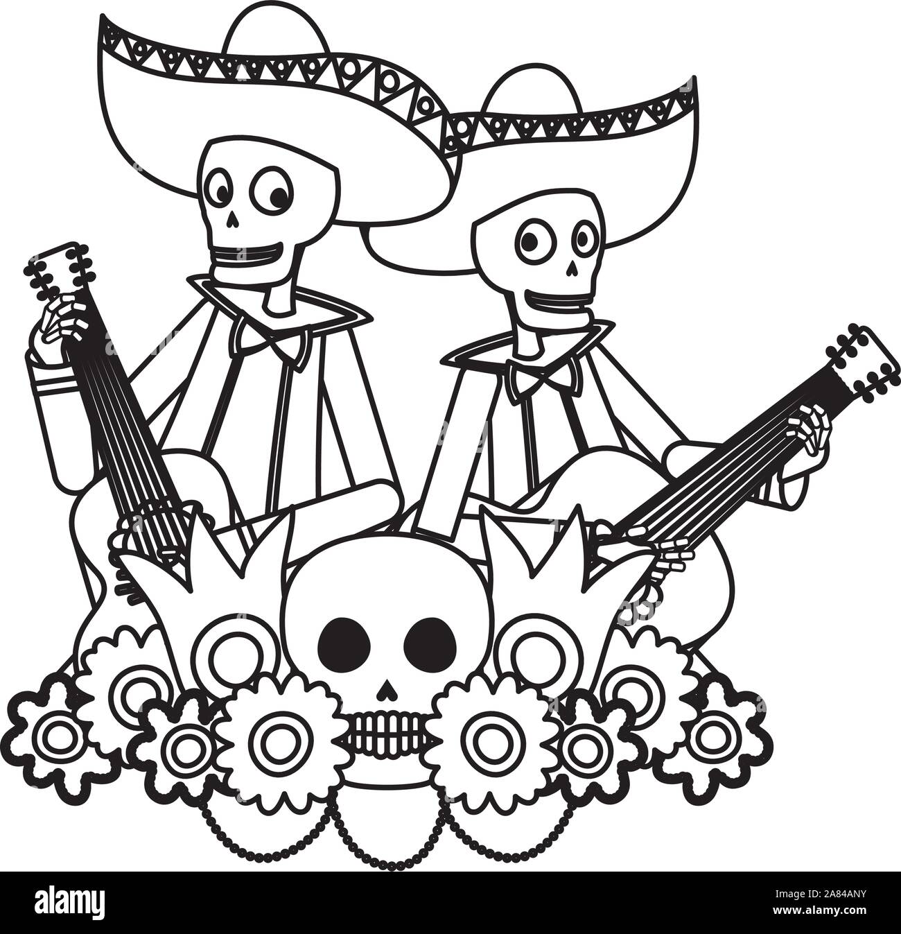 mexican mariachis skulls playing guitars characters Stock Vector Image ...