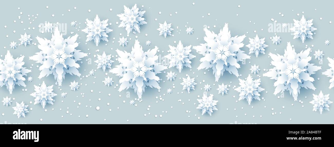 Realistic paper cut snowflakes banner Stock Vector