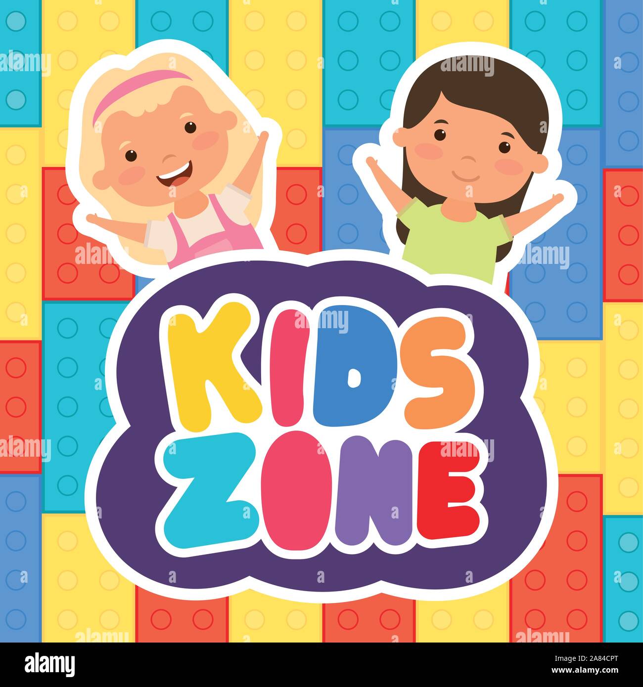 little girls with kids zone lettering Stock Vector Image &amp; Art - Alamy