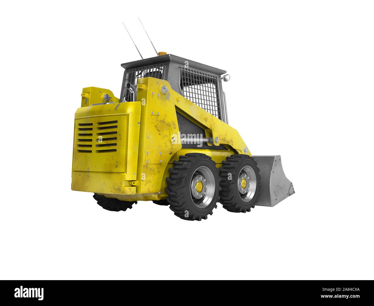 Construction equipment yellow mini skid steer 3d render on white