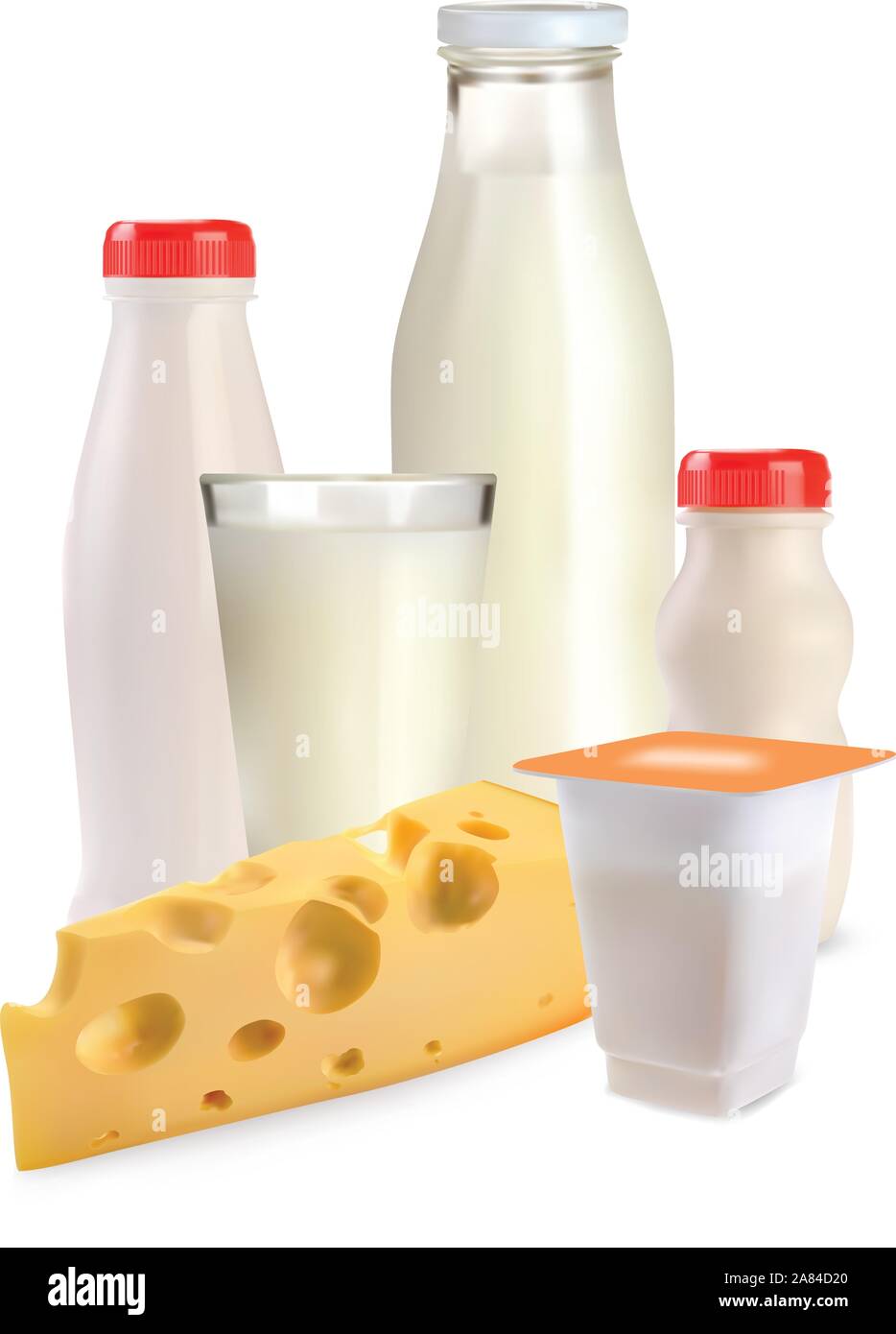 Milk cheese yogurt on a white background vector Stock Vector Image