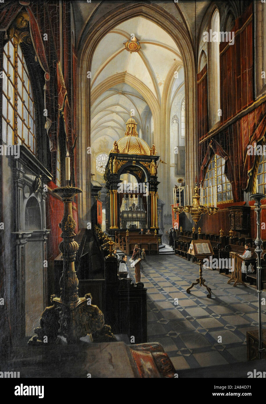 Saturnin Swierzynski (1820-1885). Polish painter. Interior of the Wawel Royal Cathedral, 1875. 19th Century Polish Art Gallery (Sukiennice Museum). National Museum of Krakow. Poland. Stock Photo