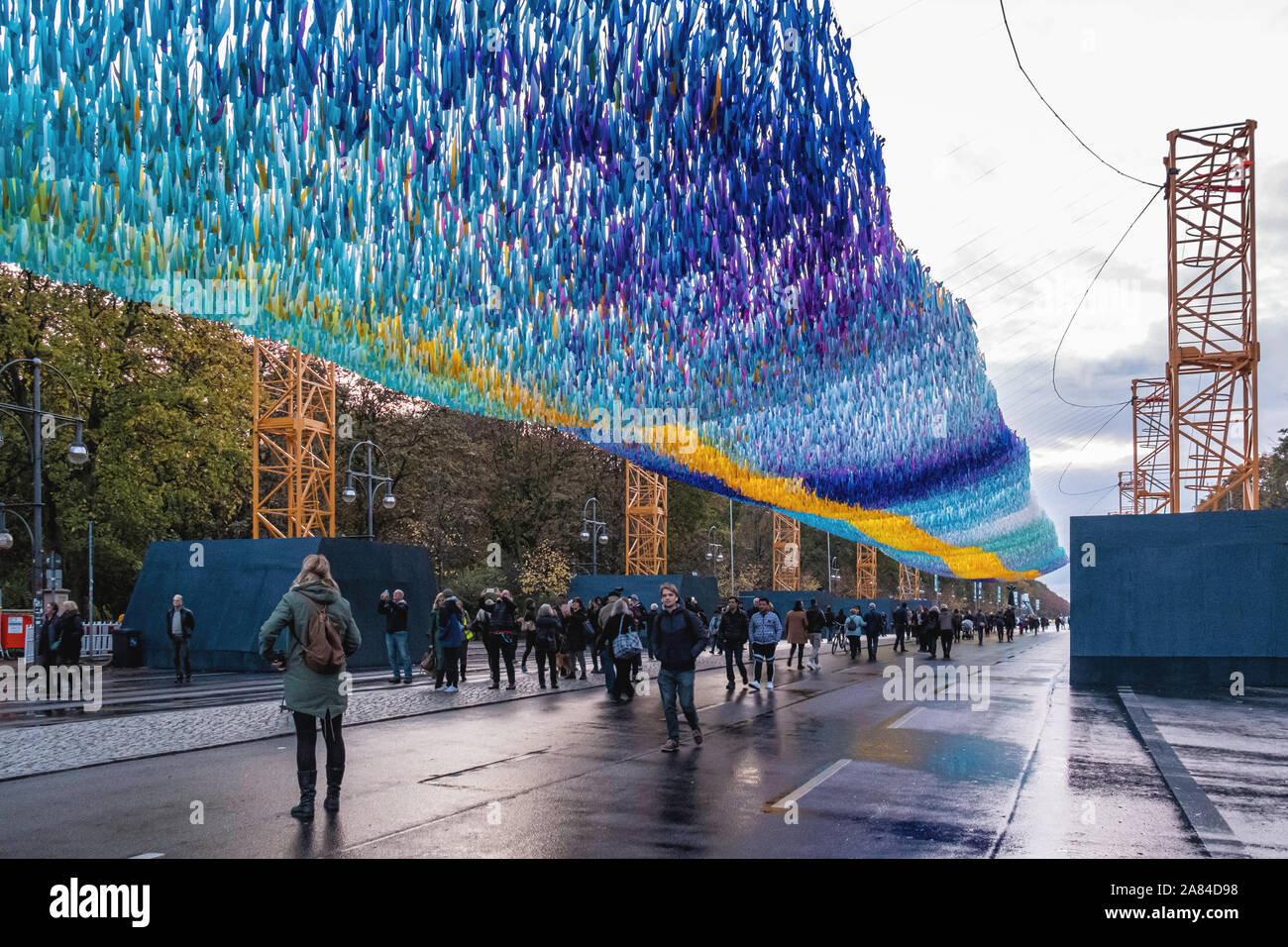 Patrick Shearn and Cultural Projects Berlin collected 30,000 messages for the 30th anniversary of the fall of the Berlin Wall to create the art installation ‘Visons in Motion, Straße des 17. Juni, Berlin Stock Photo