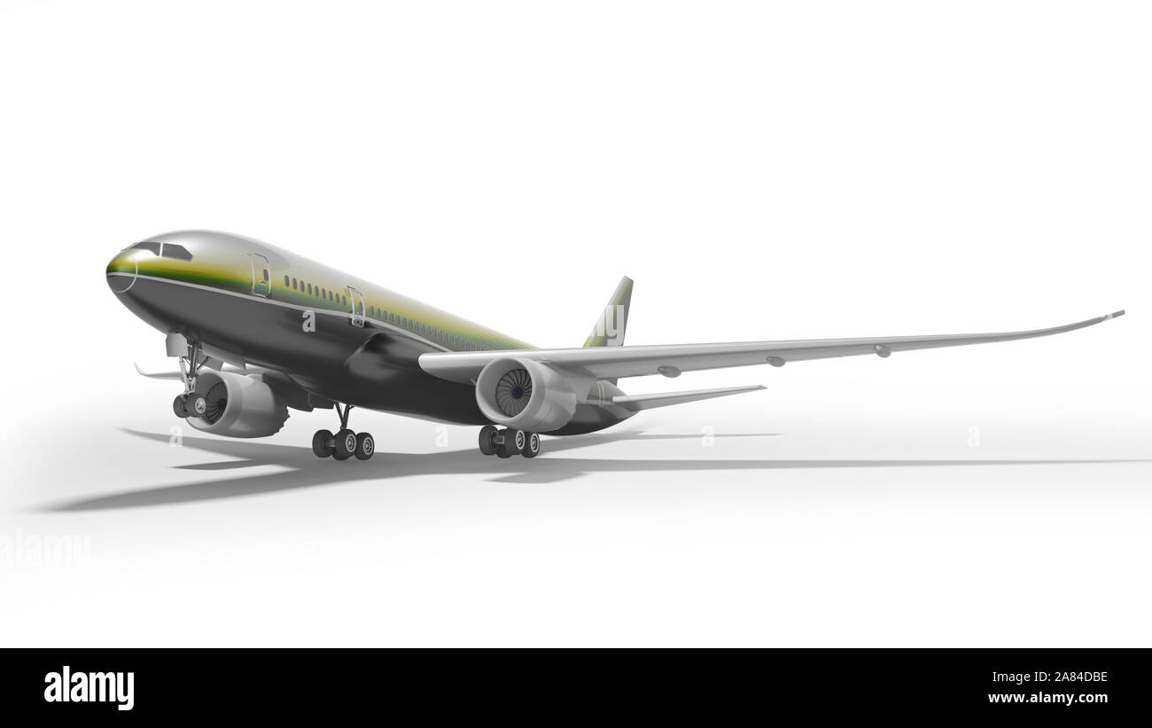 Gray turbocharged plane takes off left view 3d render on white ...