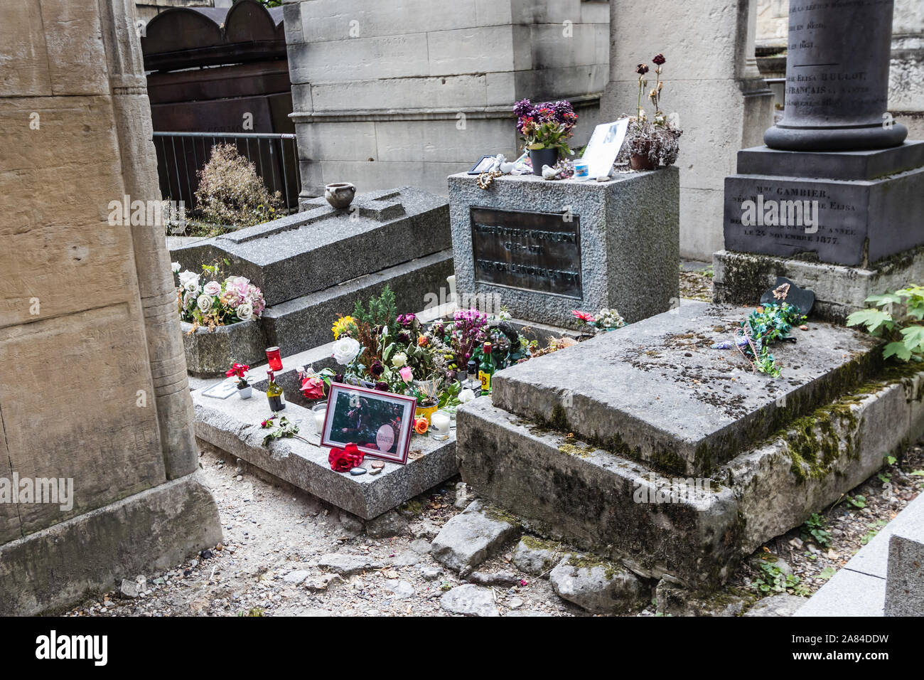 A tomb of Jim Morrison in the Père Lachaise Cemetery, Paris Stock Photo