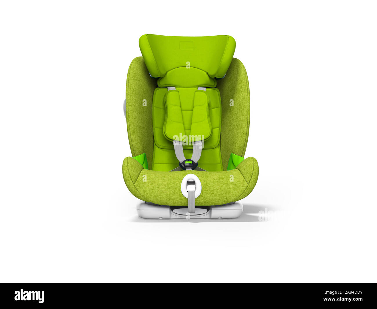 Green child seat for car front view 3d render on white background with