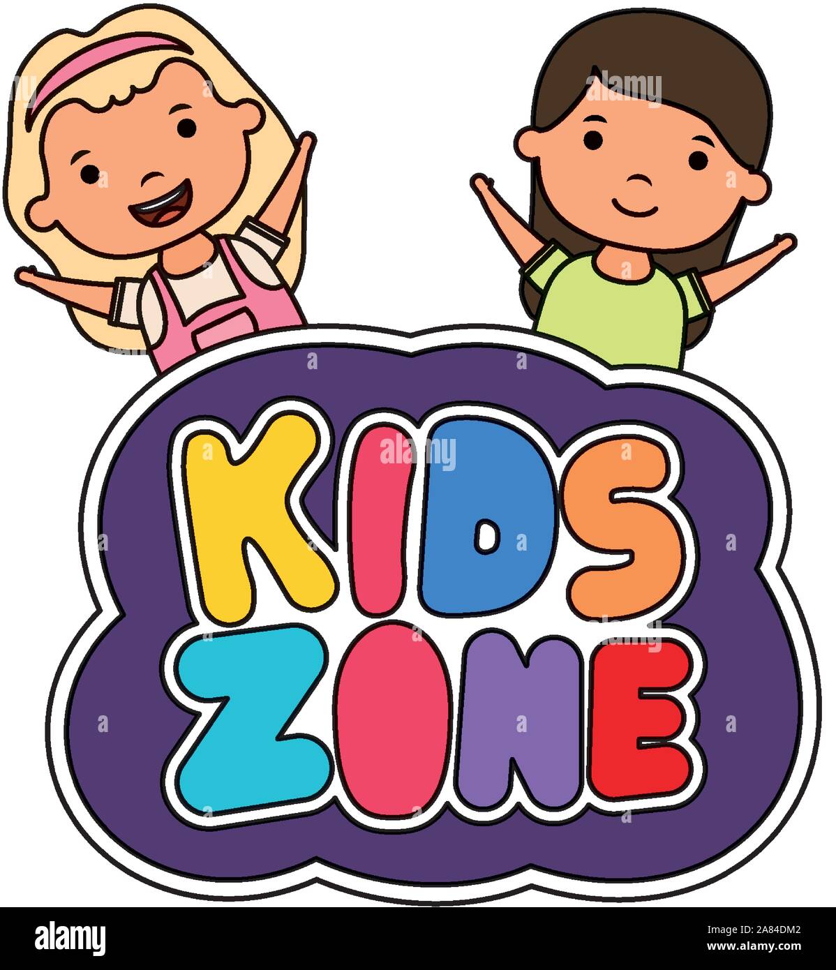 cute little girls with kids zone lettering Stock Vector Image & Art - Alamy