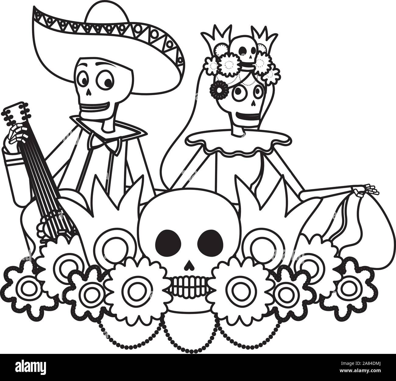 catrina and mariachi skulls dancing and playing guitar Stock Vector ...