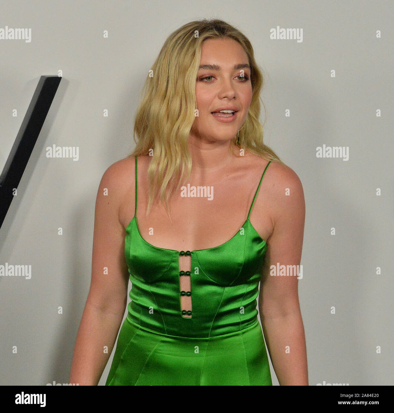 Los Angeles, United States. 05th Nov, 2019. English actress Florence Pugh attends the premiere of the motion picture romantic comedy 'Marriage Story' at the DGA Theatre in Los Angeles on Tuesday, November 5, 2019. Storyline: The film is Academy Award nominated filmmaker Noah Baumbach's incisive and compassionate look at a marriage breaking up and a family staying together. Photo by Jim Ruymen/UPI Credit: UPI/Alamy Live News Stock Photo