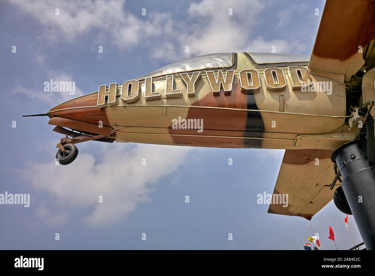 Airplane with Hollywood inscription advertising the dance and night club, Hollywood, in Pattaya, Thailand Southeast Asia Stock Photo