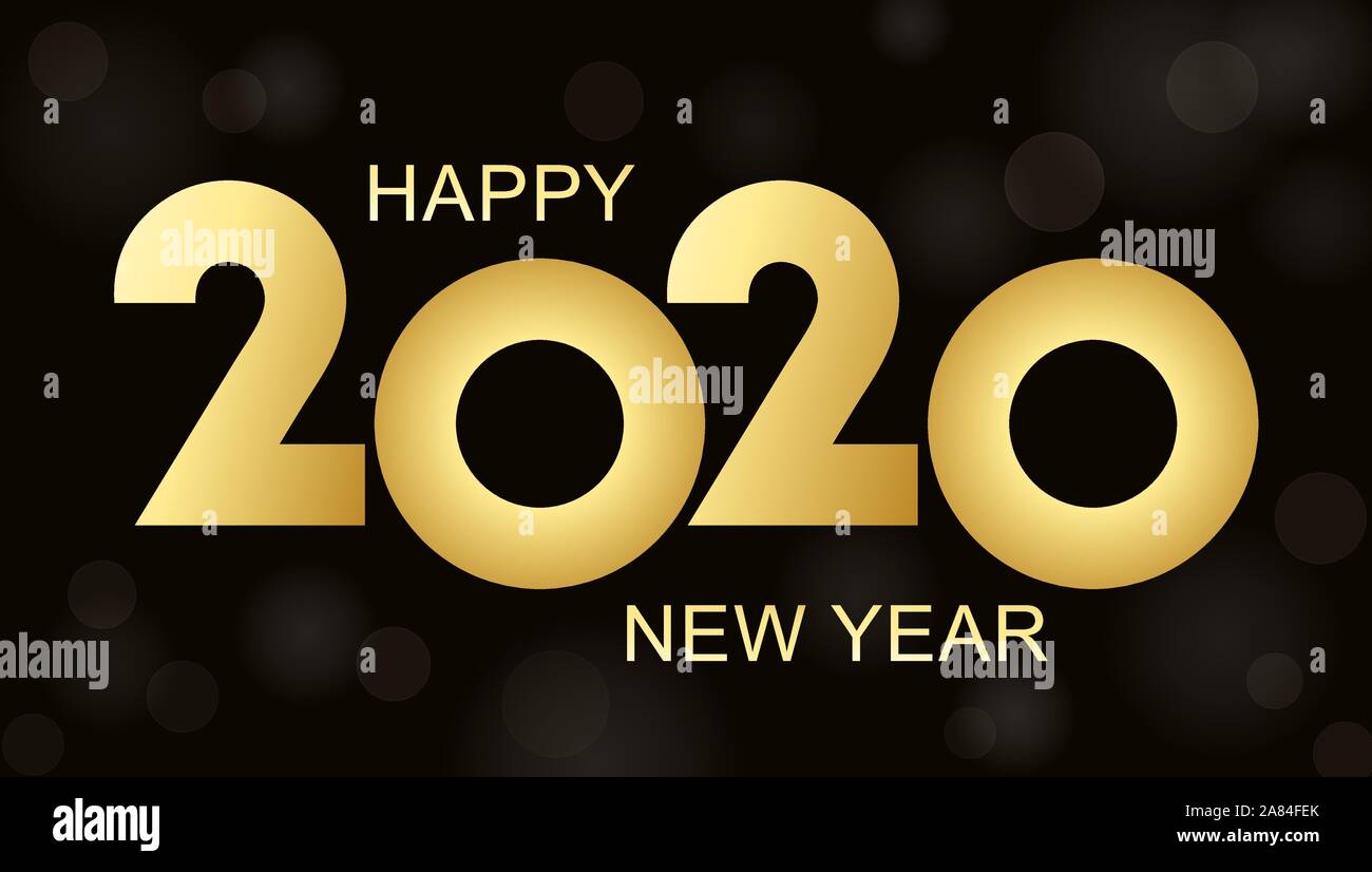 2020 Happy New Year eve glowing text design on black background with ...
