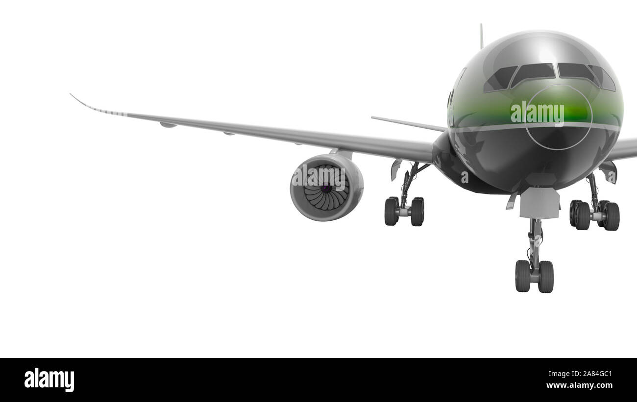 Passenger turbocharged aircraft with green insert 3d render on white ...