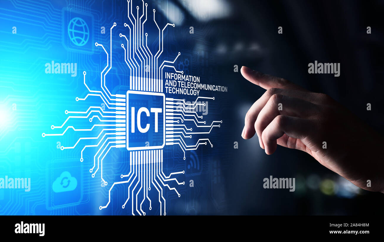 ICT - Information and communication technology concept on virtual screen Stock Photo