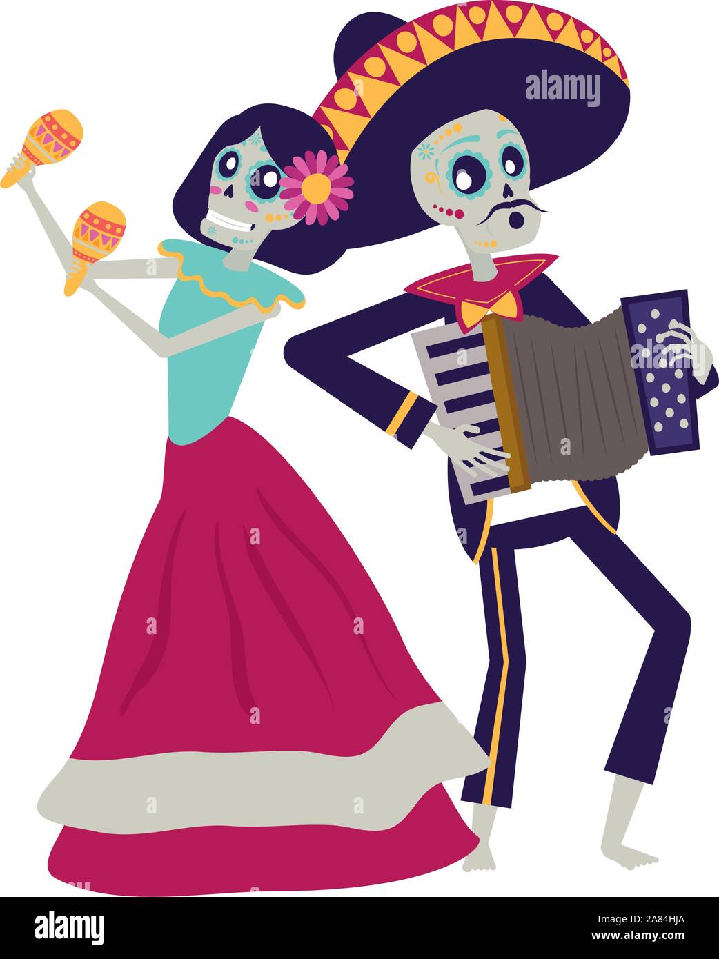 catrina and mariachi playing accordion couple characters Stock Vector Image  & Art - Alamy