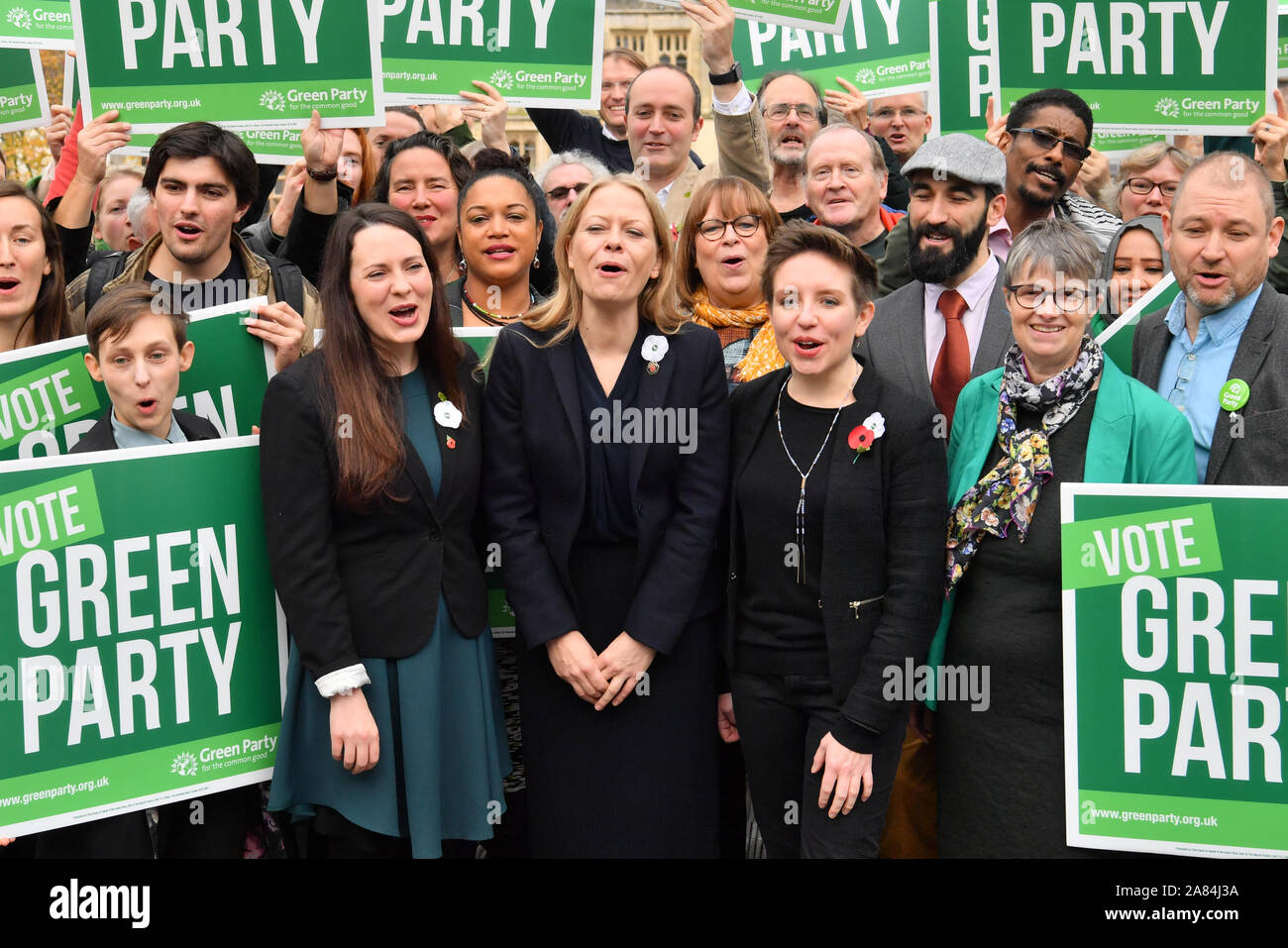 Green Party Co-Leader Sian Berry (centre), Deputy Leader and Parliamentary Candidate for Newport West Amelia Womack (left), and Bristol West Candidate Carla Denyer (right) at the launch of the party's general election manifesto in Bristol. Stock Photo