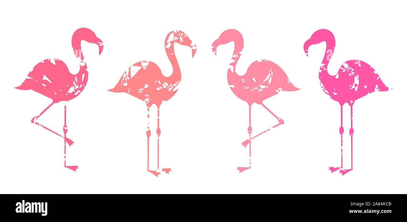 Group of abstract pink flamingos shapes isolated on white background ...