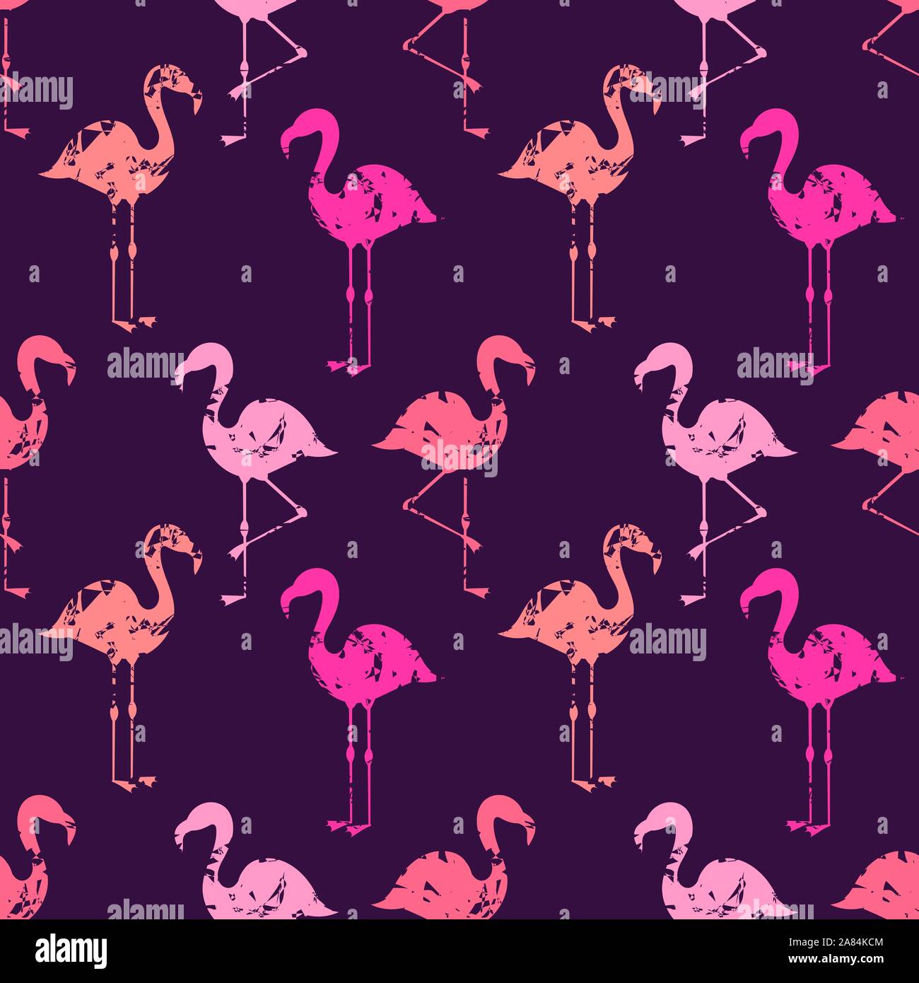 Pink flamingos birds seamess pattern. Vector illustration. Stock Vector