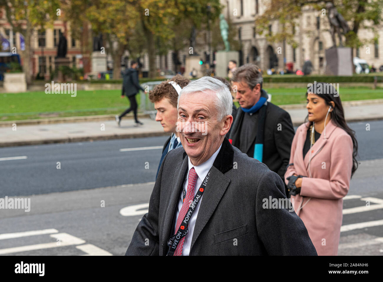 Speaker of the House Sir Lindsay Harvey Hoyle arriving at the House of Commons for his first day of debates before Parliament is dissolved for 2019 GE Stock Photo