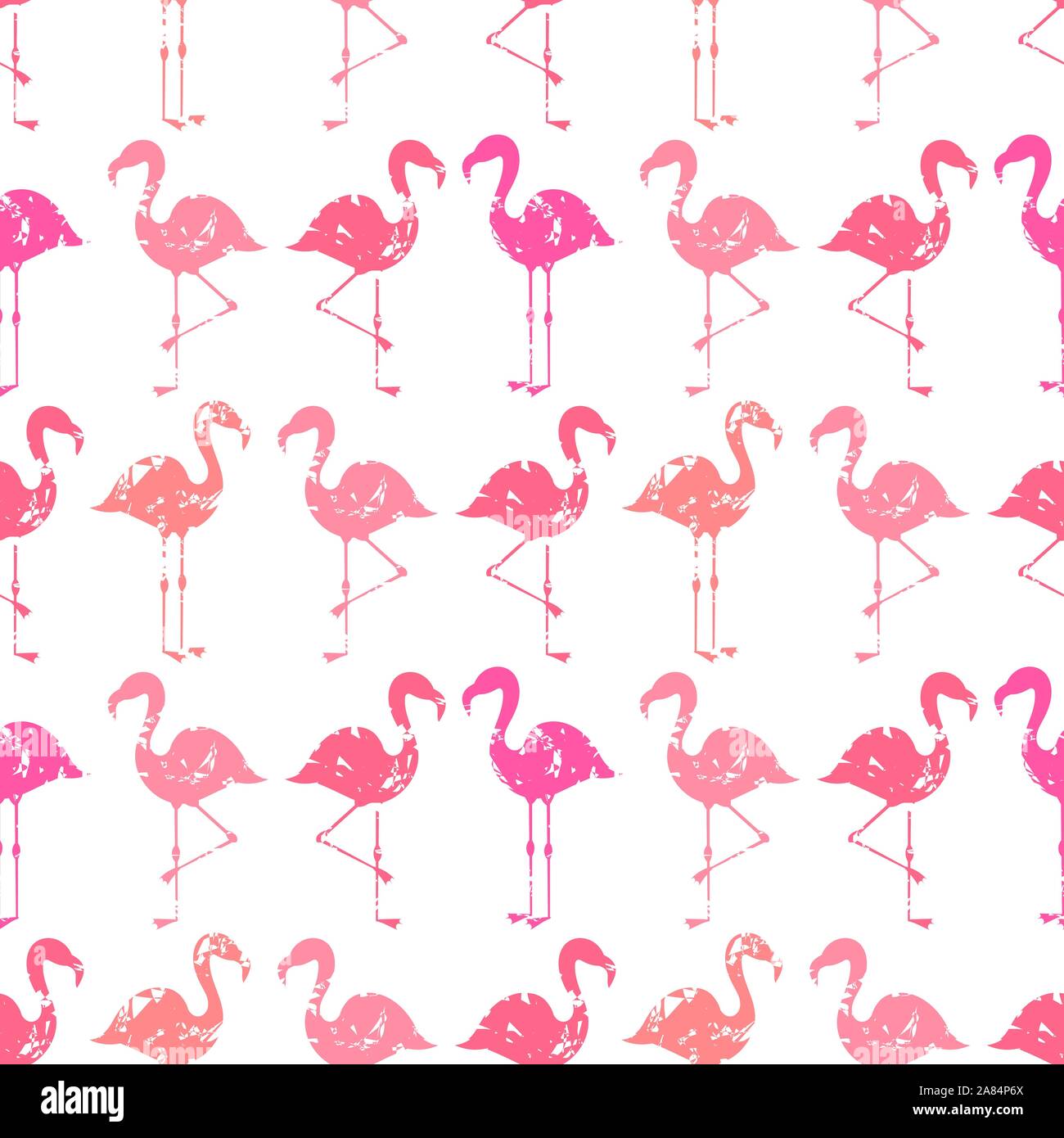Pink flamingos birds seamess pattern. Vector illustration. Stock Vector