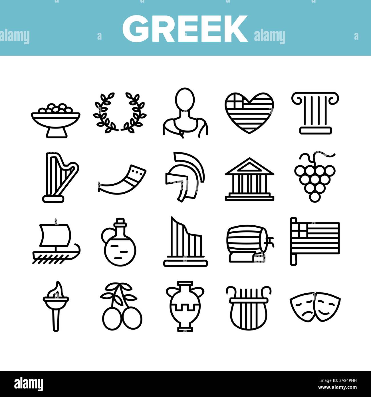 Greek Country Nation Cultural Icons Set Vector Stock Vector Image & Art ...