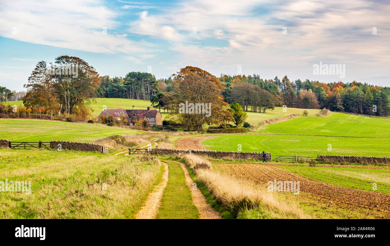 The track leading to the Farmhouse on Bredon hill in the Cotswolds, England Stock Photo