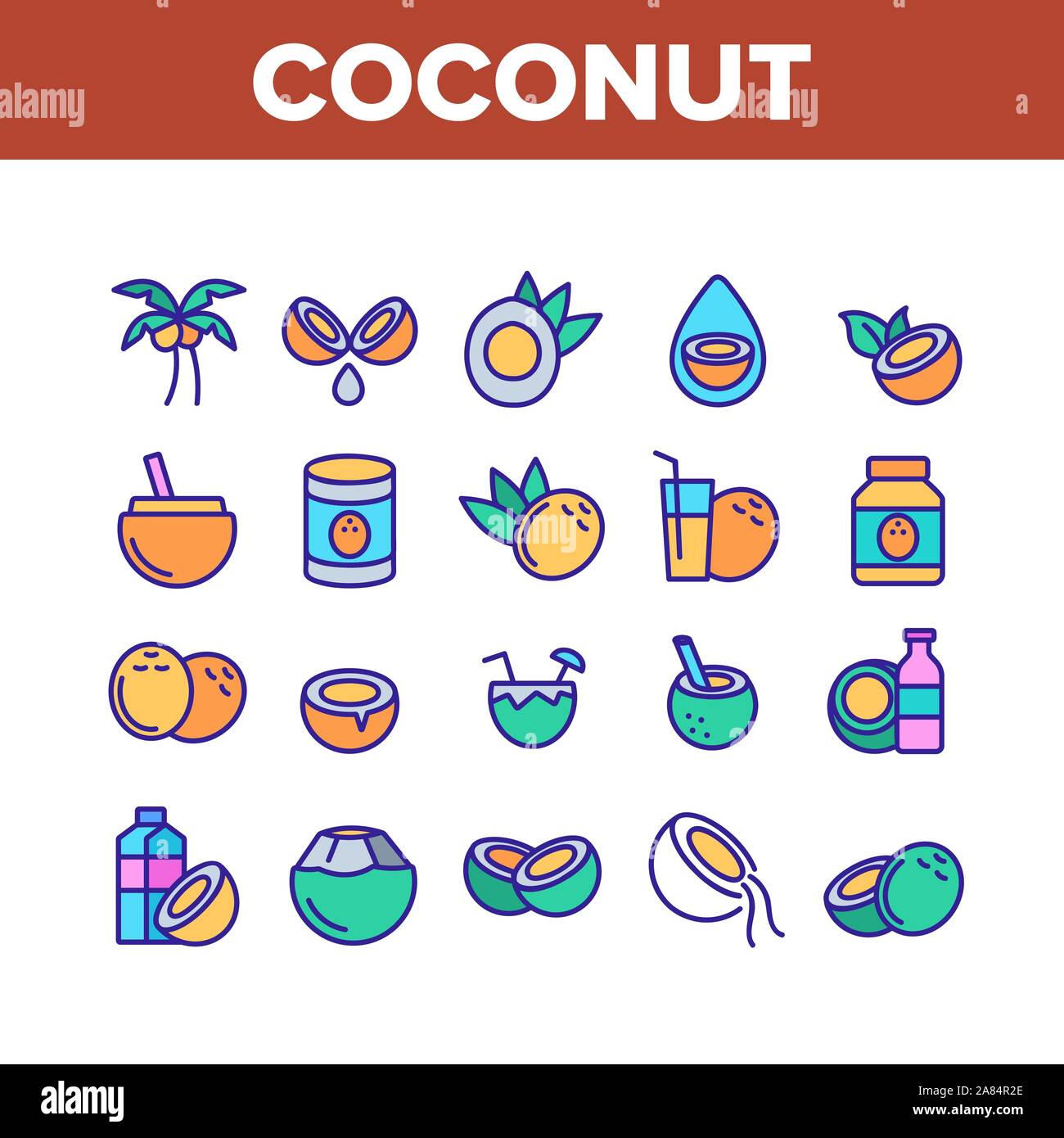 Coconut Food Collection Elements Icons Set Vector Stock Vector Image ...