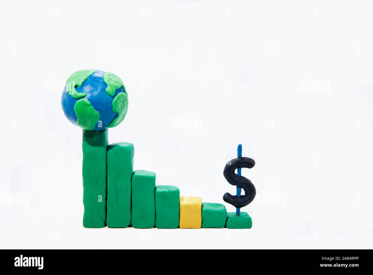 Global Business Money And Saving Concept Close Up Of Mini World Ball With Graph Mage From Play Clay Stock Photo Alamy