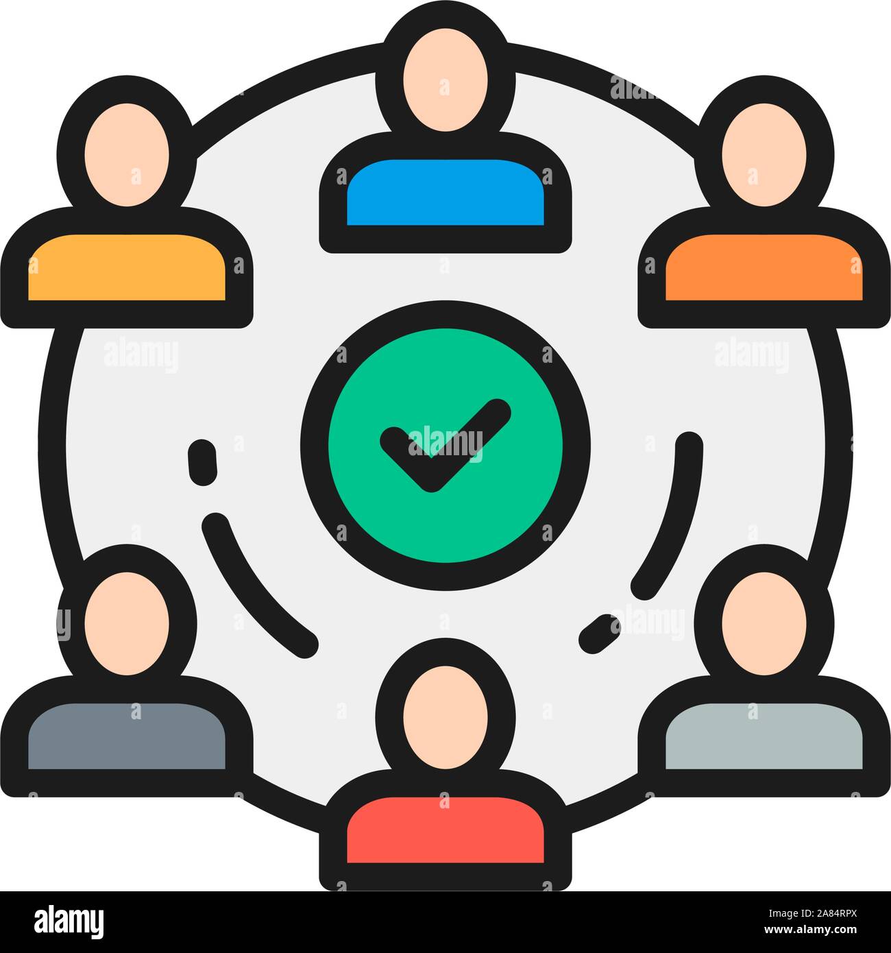 People team in project flat color line icon. Stock Vector
