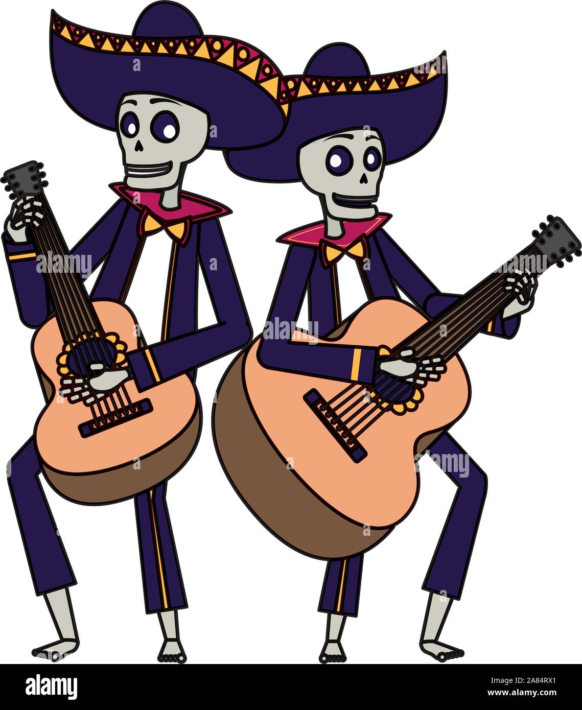 mexican mariachis skulls playing guitars characters Stock Vector Image ...