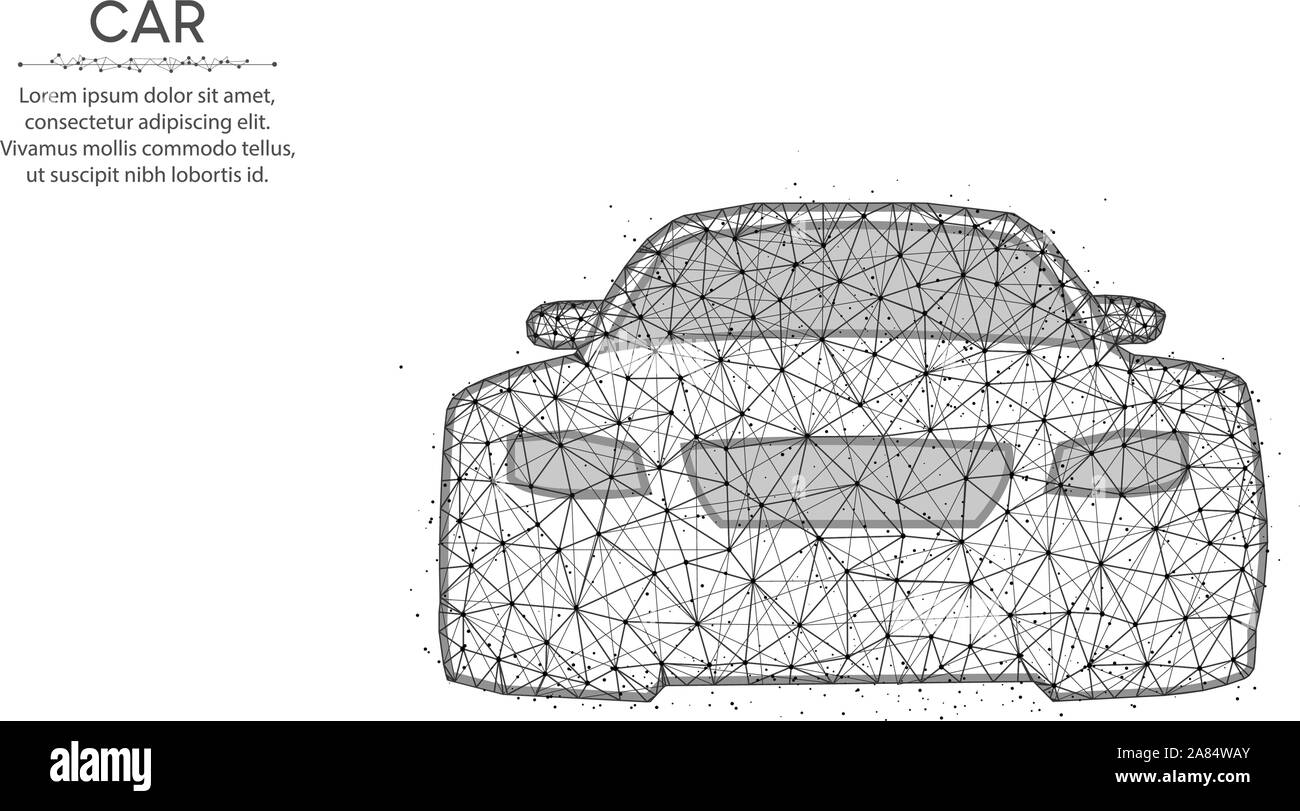 Car low poly design, transport abstract geometric art, driving wireframe mesh polygonal vector illustration made from points and lines on white backgr Stock Vector