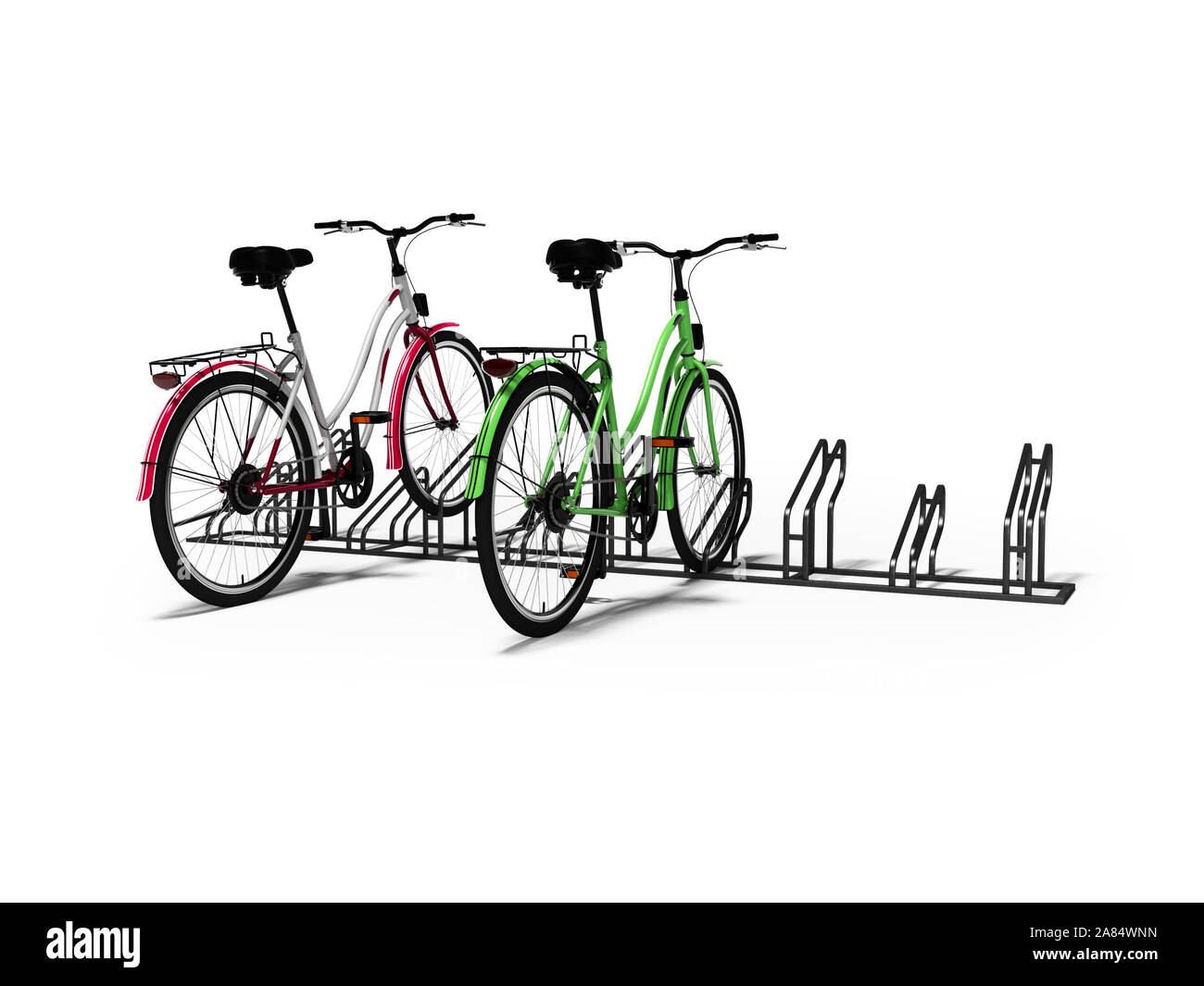 Bicycle parking with two bicycles parked 3d render on white background